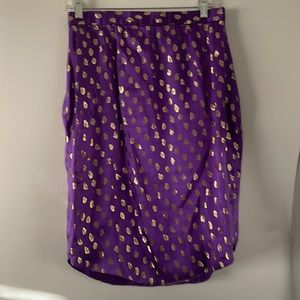 Vintage custom purple and gold 100% silk skirt made in Los Angeles.